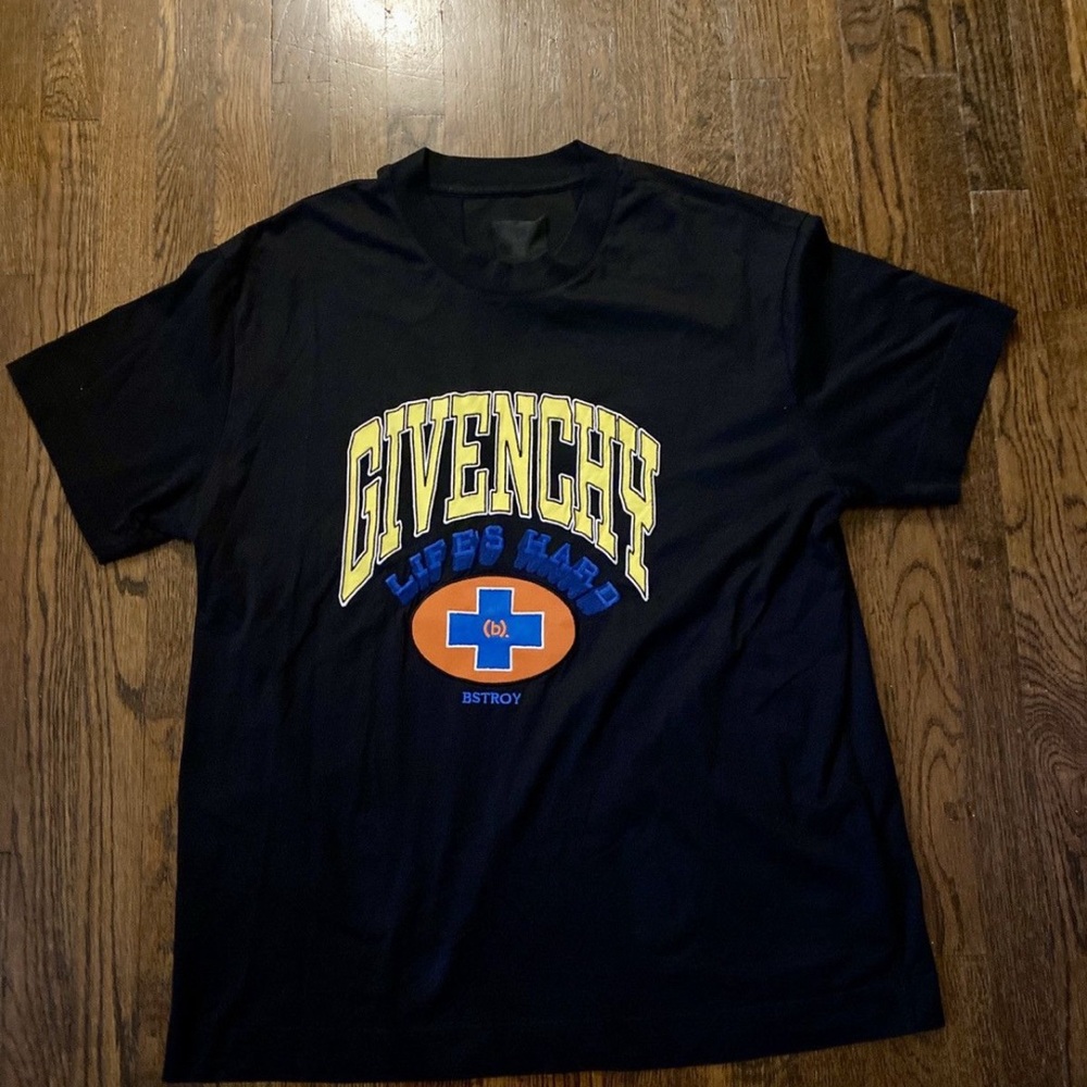 Givenchy Navy Tee with Yellow and Orange Graphic